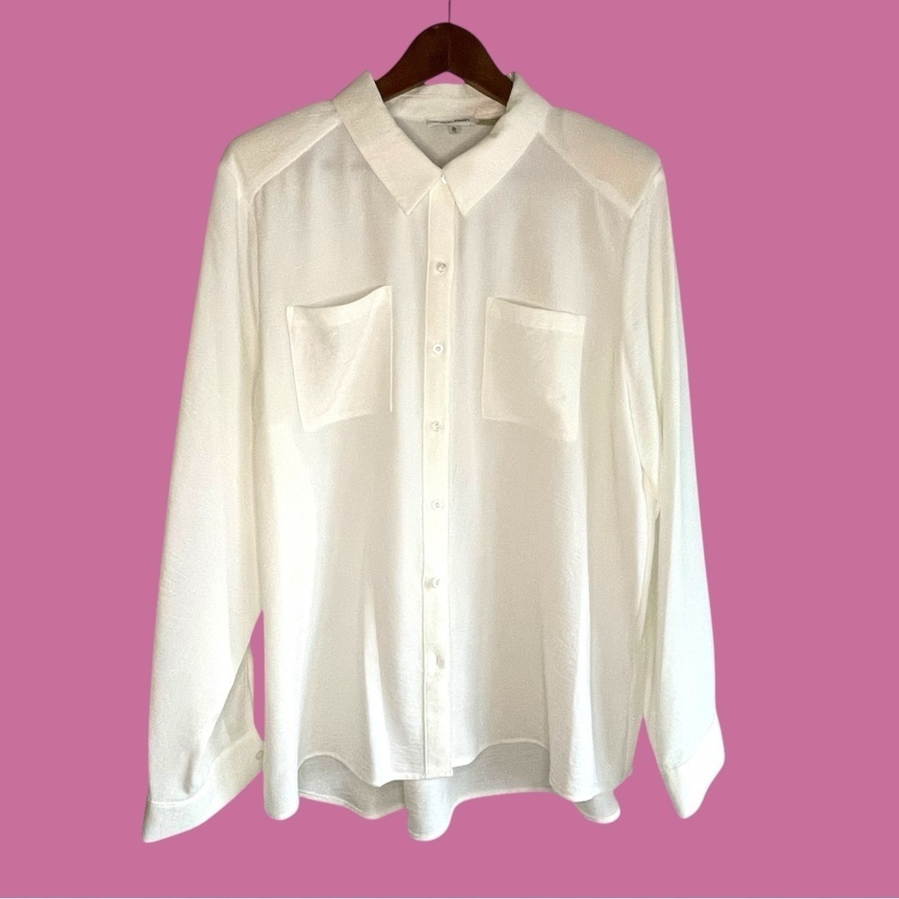 Calvin Klein textured sheer button up blouse Size XL
